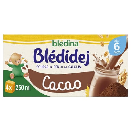 Blédina blédidej brique de lait et céréales saveur cacaodès 6 mois 4x250ml