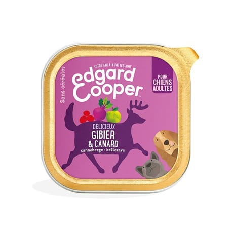 Edgard & cooper barquette pour chien adulte gibier et canard 100g