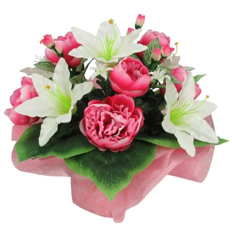 Bouquet bulle artificiel pivoine fleurette (rose)