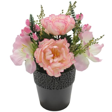 Pivoine petunia artificiels en pot dentelle (rose)