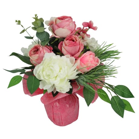 Bouquet bulle rose artificiel renoncule eucalyptus (rose)