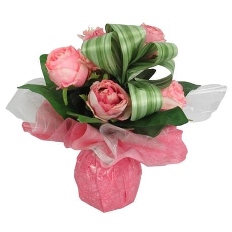 Bouquet bulle artificiel rose pivoine aspidistra (rose)