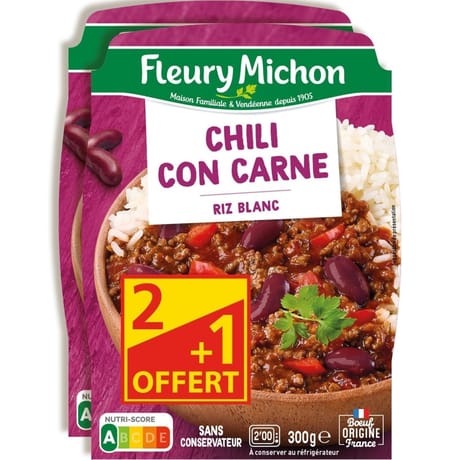 Fleury Michon chili con carne riz blanc 3x300g lot 2+1 offert