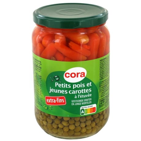 Cora petits pois et jeunes carottes extra fins 72cl 425g