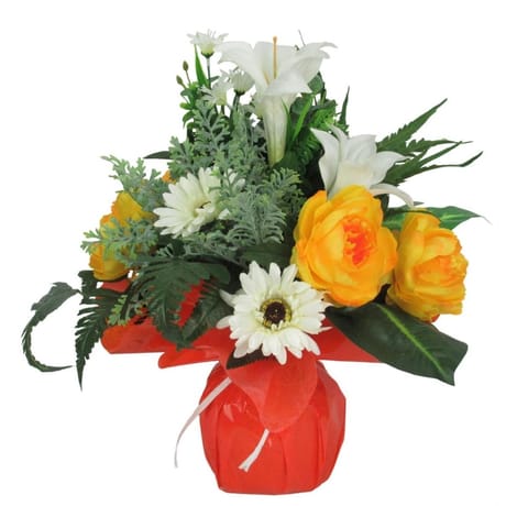 Bouquet bulle artificiel pivoines lys - jaunes