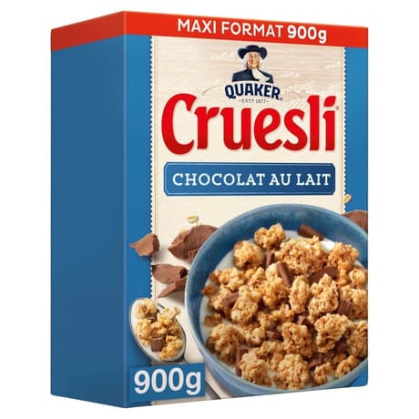 Quaker céréales cruesli chocolat au lait maxi format 900g