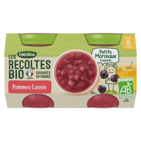 Bledina les récoltes bio compote avec morceaux pommes cassis dès 8 mois 2x130g