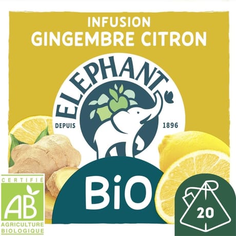 Elephant mon infusion bio gingembre citron pyramides x20 34g