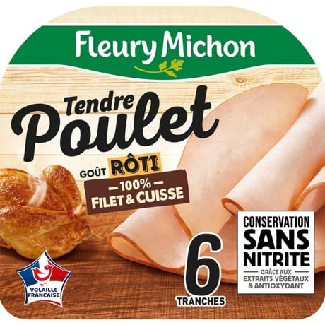 Fleury michon 6 tranches tendre poulet roti conservation sans nitrite 195g