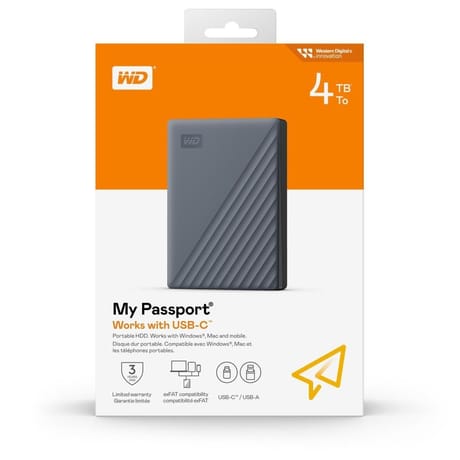 Western digital disque dur my passport works with usb-c 4tb