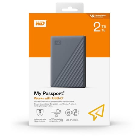 Western digital disque dur my passport works with usb-c 2tb