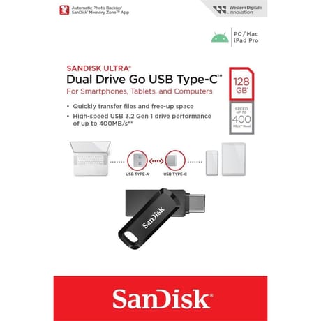 Clé usb 3.1/type-c sandisk ultra dual drive go 128gb 400mb/s SDDDC3-128G-G46