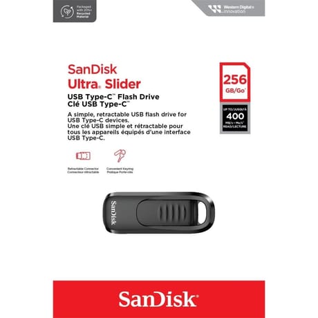 Sandisk clé ultra slider usb type-c flash 256gb 400mb/s SDCZ480-256G-G46