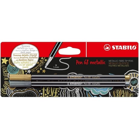 Blister 2 feutres de dessin stabilo pen 68 métallic or et argent