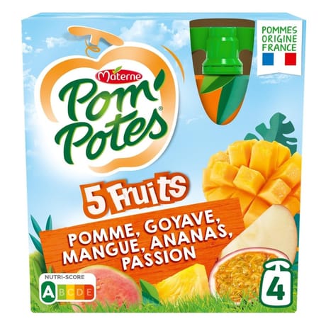 Pom'Potes compotes gourdes 5 fruits Exotiques 4x90g
