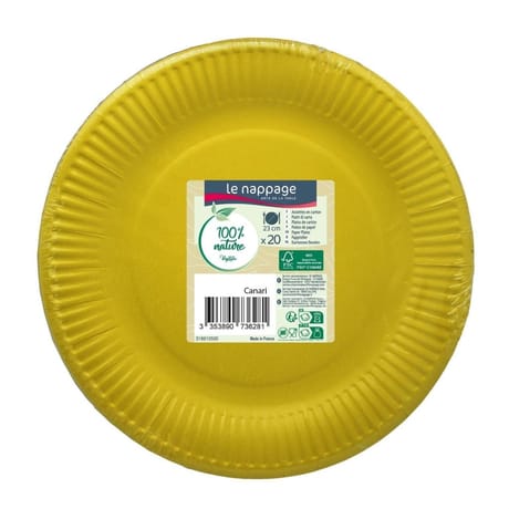 Le nappage 20 assiettes carton 23cm jaune