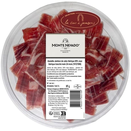 Assiette jambon de cebo ibérique 50% ibérique tranché 85g
