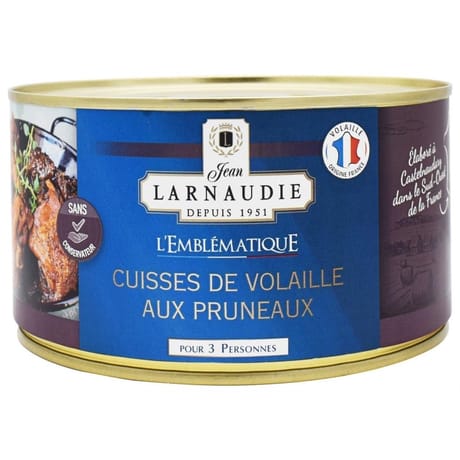 Jean larnaudie cuisses de volaille aux pruneaux france l'emblematique boite 1240g