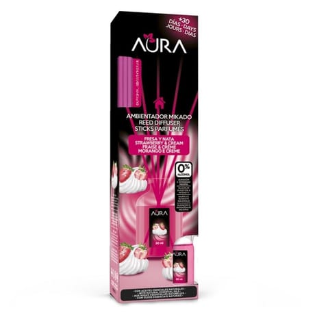 Aura diffuseur sticks parfumés fraise & crème 0% d'alcool 30ml