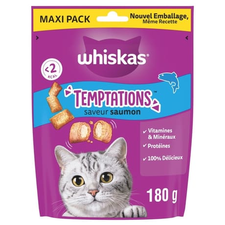 Whiskas temptations friandises saveur saumon pour chat adulte 180g