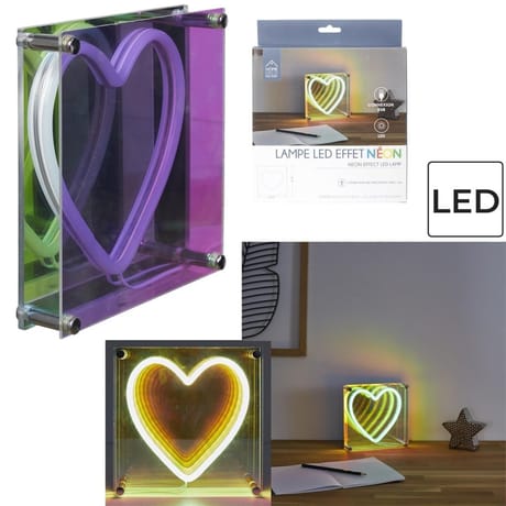 Lampe acrylique led effet neon coeur