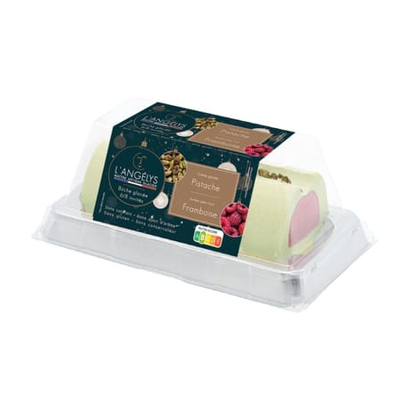 L'Angelys bûche crème glacée pistache sorbet plein fruit framboise 750ml 500g