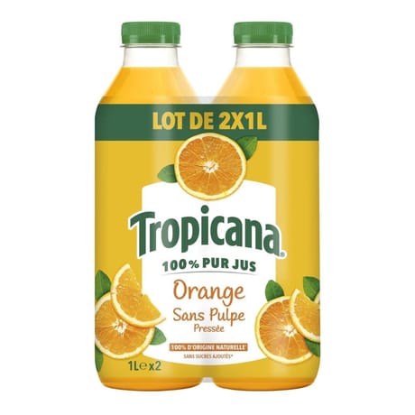 Tropicana pure premium orange sans pulpe 2 x 1l