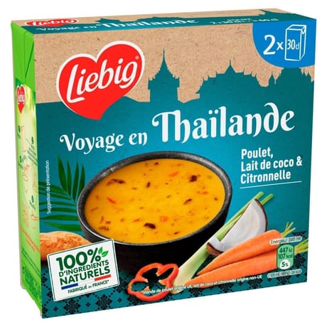 Liebig soupes voyage en thailande poulet, lait de coco et citronnelle 2x30 cl