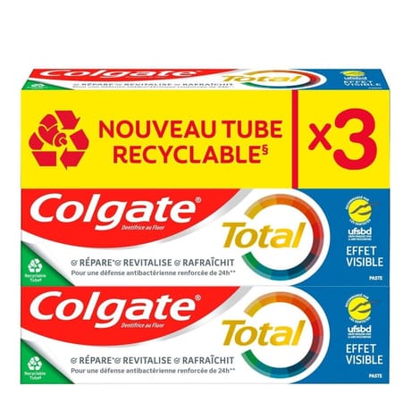 Colgate dentifrice total effet visible lot de 3 x 75 ml