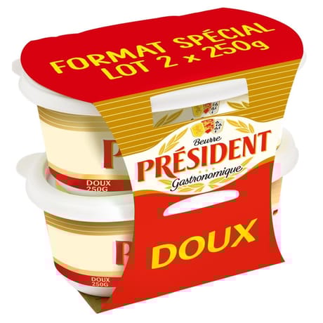 Président beurrier gastronomique doux 82% mg lot 2x250g format spécial