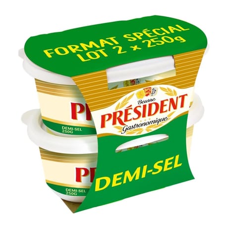 Président beurrier gastronomique demi sel lot 2x250g format spécial