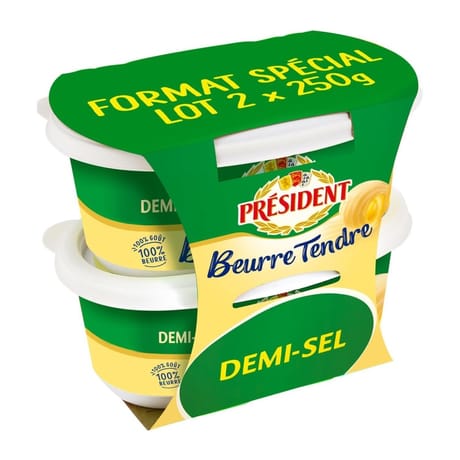 Président beurre beurrier tendre szmi sel  80% mg lot  2X250g