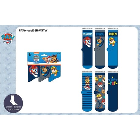 Lot de 3 paires de mi chaussettes enfant licence garçon PAT PATROUILLE LOT1 27\30