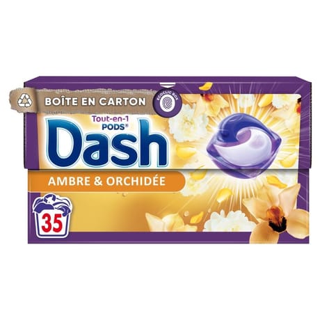 Dash tout-en-1 pods lessive capsules ambre & orchidée 35 lavages -0.679kg