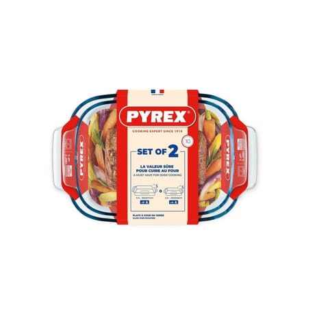 Pyrex 2 plats rectangulaires 34x22cm/38x25cm