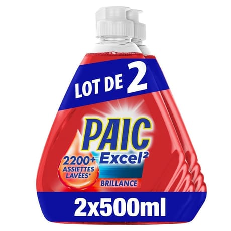 Paic excel 2 liquide vaisselle brillance 2x500ml