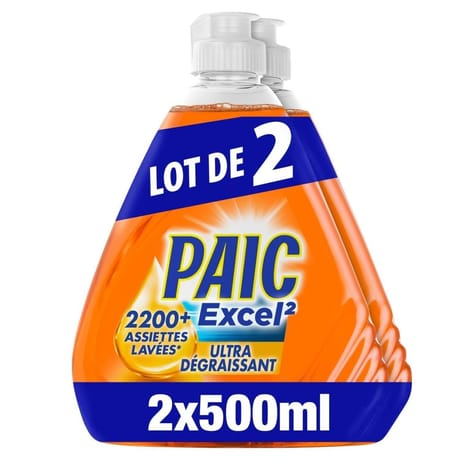 Paic excel2 liquide vaisselle dégraissant 2x500ml