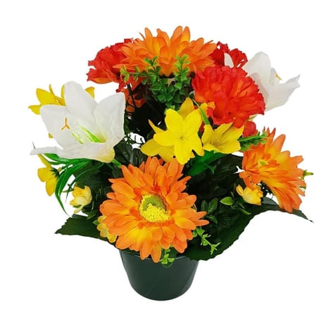 Oeillet gerbera lys artifiels en pot (jaune-orange)