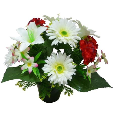 Oeillet gerbera lys artifciels en pot (rouge-crème)