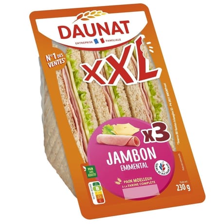 Daunat sandwich club XXL jambon emmental 230g