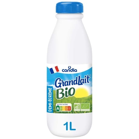 Grandlait bio lait 1/2 écrémé bouteille 1l