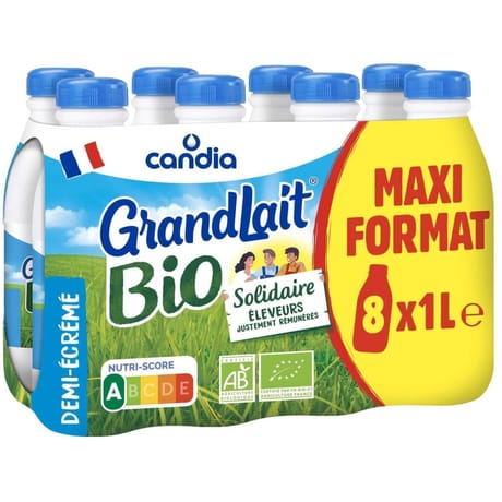 Grandlait lait bio demi écrémé stérilisé uht
