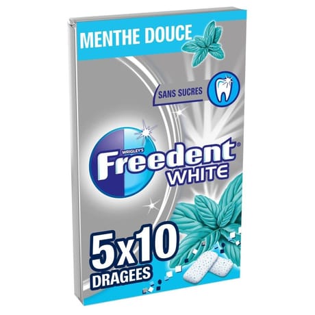 Freedent white chewing-gum sans sucres menthe douce 5x10-70g