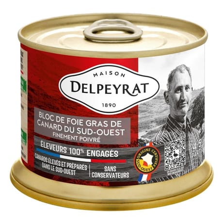 Delpeyrat bloc de foie gras de canard du sud ouest finement poivré 160g