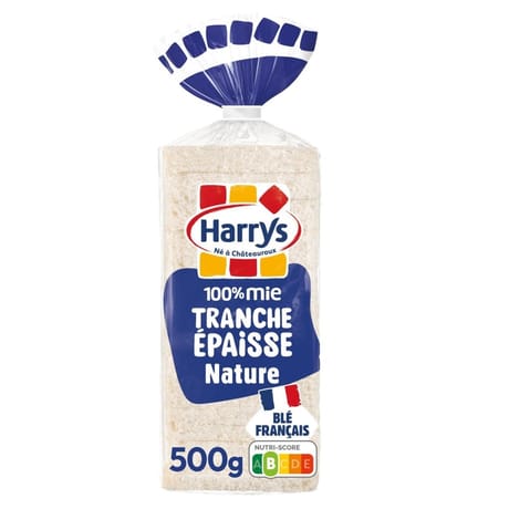 Harry's pain de mie 100% mie tranche épaisse nature sans croute 500g