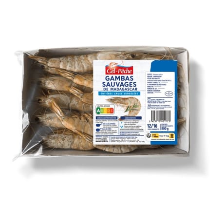 Gel peche crevettes tropicales sauvages entières crues 800g