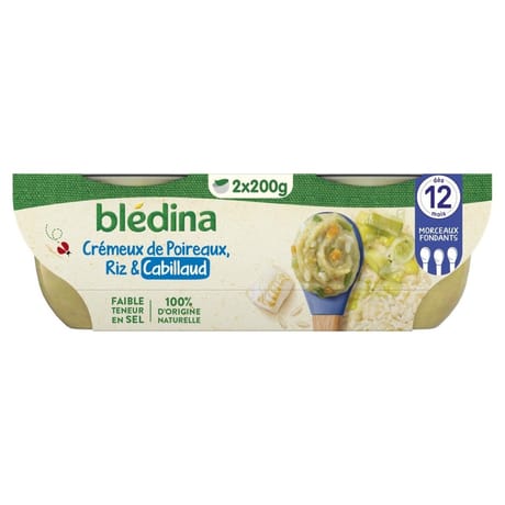 Blédina bols crémeux de poireau riz et cabillaud 2x200g