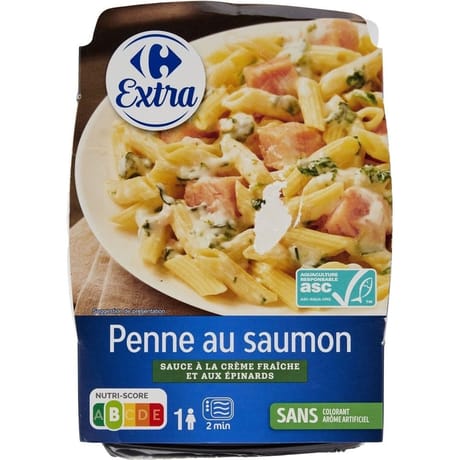 Carrefour Extra penne au saumon sauce crème fraîche et épinards 280g