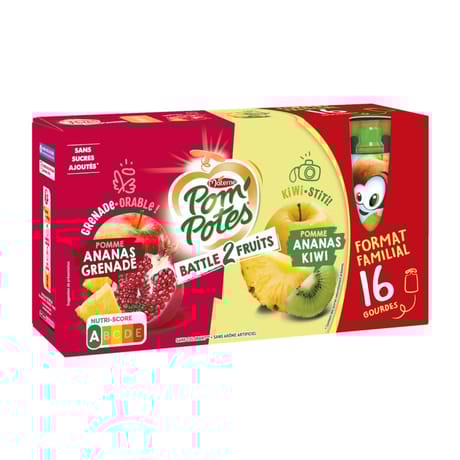 Pom'potes compotes battle2fruits pomme ananas kiwi et ananas grenade 16x90g -1440g
