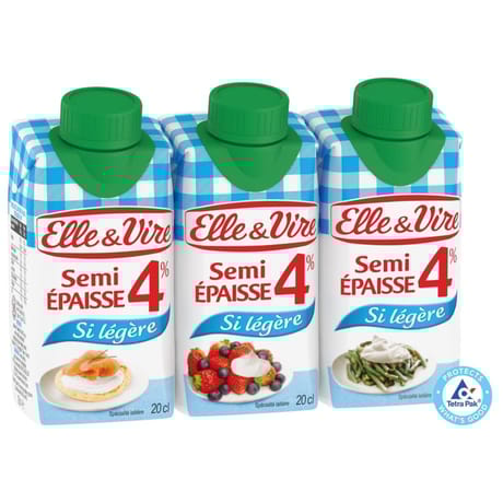 Elle & Vire semi épaisse si légère 4% MG stérilisée uht  lot 3 x 20 cl